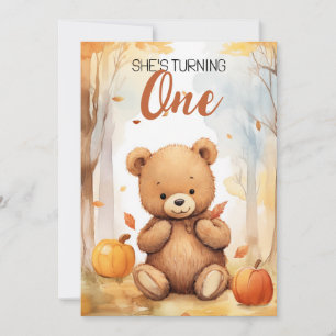 Invitación Acuarela Oso Blanco y Marrón Primer cumpleaños
