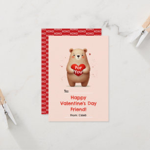 Invitación Acuarela Oso Corazón Rojo xoxo Día de San Valentín