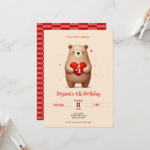 Invitación Acuarela Oso Corazón Rojo xoxo San Valentín