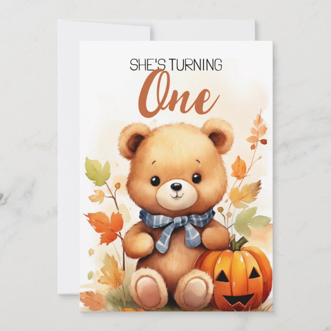 Invitación Acuarela Oso Marrón y Blanco Primer cumpleaños (Anverso)