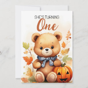 Invitación Acuarela Oso Marrón y Blanco Primer cumpleaños