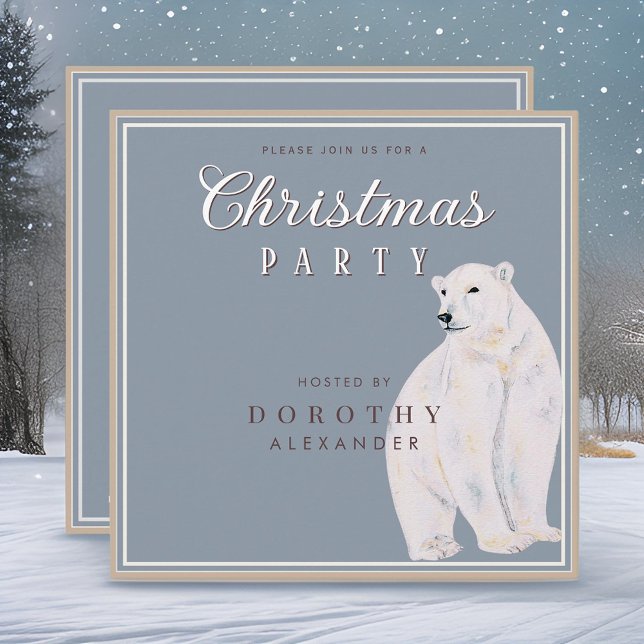 Invitación Acuarela Oso Polar Vintage Fiesta de Navidad (Subido por el creador)