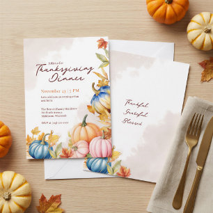 Invitación Acuarela Otoño Blanco Calabaza Acción de Gracias A