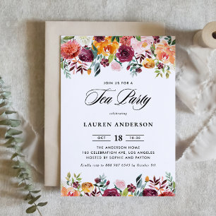 Invitación Acuarela Otoño Blooms Garland Bridal Tea Fiesta