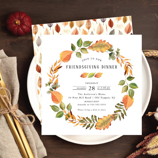 Invitación Acuarela Otoño Deja Cena Amistosa (Subido por el creador)