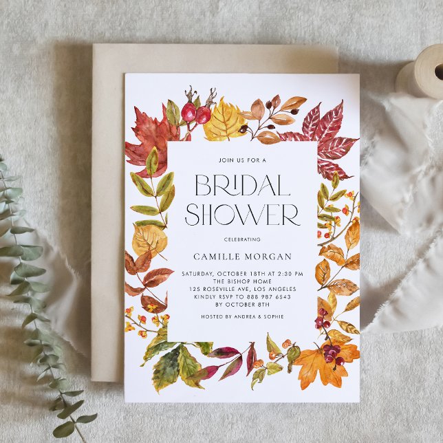 Invitación Acuarela Otoño Deja Ducha Marítima Caída Bridal (Subido por el creador)