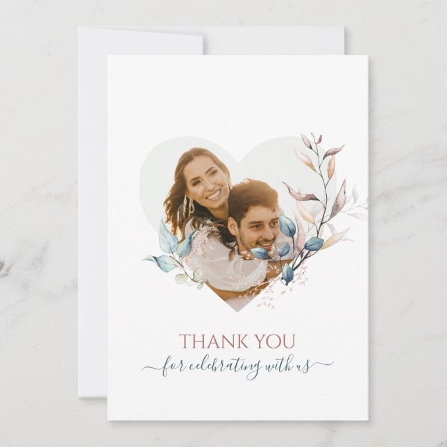 Invitación Acuarela Otoño eucalipto verde con rosa oro (Anverso)