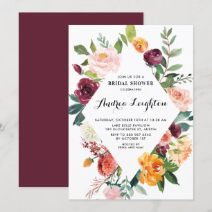 Invitación Acuarela Otoño Florece Floral Bridal Shower
