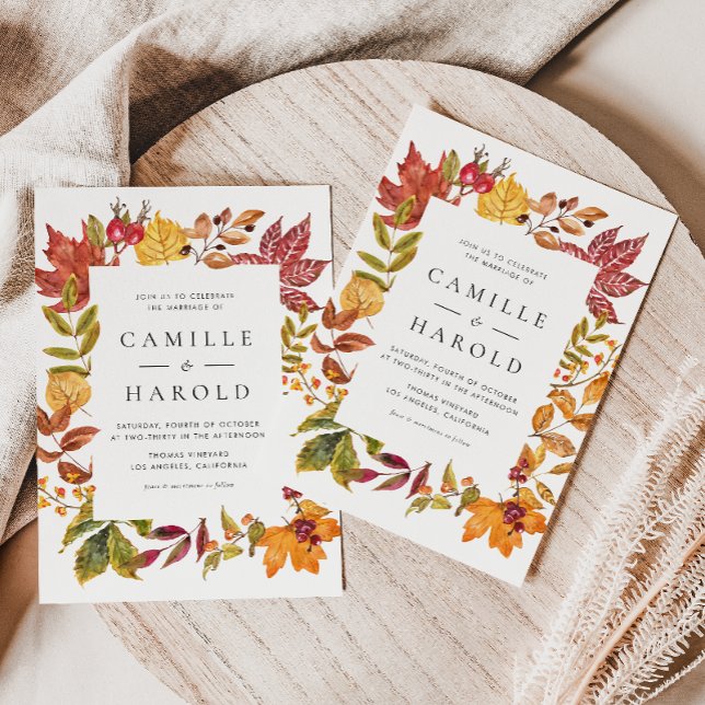 Invitación Acuarela Otoño Sale del Boda de código QR del marc (Customizable Autumn QR Code Wedding Invitation with Watercolor Fall Foliage Frame)