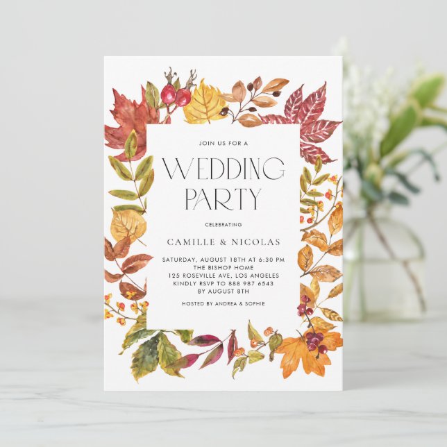 Invitación Acuarela Otoño Sale del marco Fiesta de la boda de (Anverso de pie)