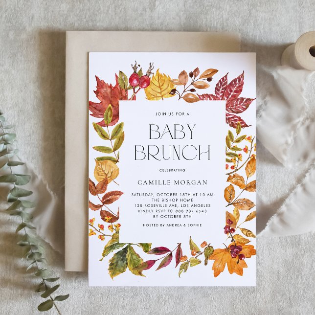 Invitación Acuarela Otoño Sale Frame Fall Baby Brunch (Autumn Baby Brunch Invitation with Watercolor Foliage Frame)