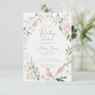 Invitación Acuarela pajarito floral hojas baby shower