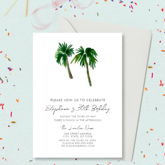 Invitación Acuarela Palm Trees Tropicales Cumpleaños (Subido por el creador)