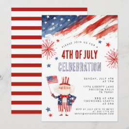 Invitación Acuarela para Cuarto de Julio Barbacoa 