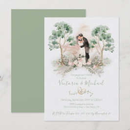 Invitación Acuarela Pareja Romántica Eucalyptus Floral