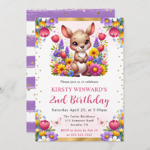 Invitación Acuarela Pascua Kangaroo Primavera Cumpleaños