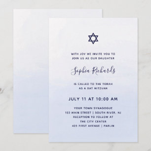 Invitación Acuarela Pastel Azul Ombre   Bat Mitzvah