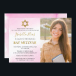 Invitación Acuarela Pastel de oro rosa Bat Mitzvah Foto<br><div class="desc">Watercolor Pastel Oro Rosa Bat Mitzvah Foto Invitación</div>
