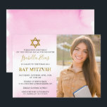 Invitación Acuarela Pastel de oro rosa Bat Mitzvah Foto<br><div class="desc">Watercolor Pastel Oro Rosa Bat Mitzvah Foto Invitación</div>