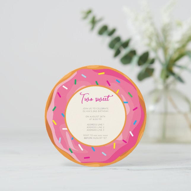 Invitación Acuarela Pastel Dos dulces cumpleaños segundo (Anverso de pie)