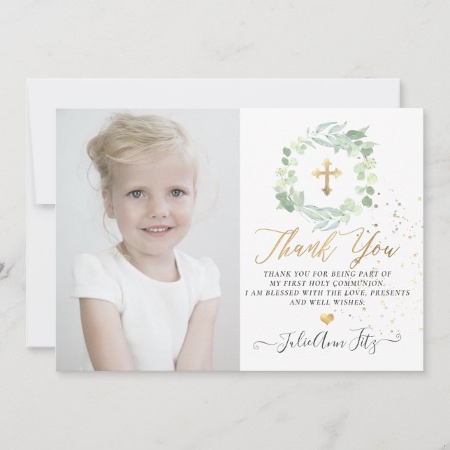 Invitación Acuarela Pastel Eucalyptus Communición Gracias (Anverso)