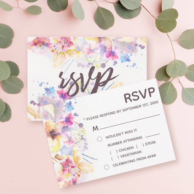 Invitación Acuarela Pastel Floral | Elección de Comida RSVP (Subido por el creador)