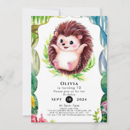 Invitación Acuarela Pastel Hedgehog Cumpleaños