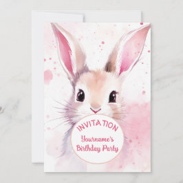 Invitación Acuarela Pastel Rosa Bunny Cute
