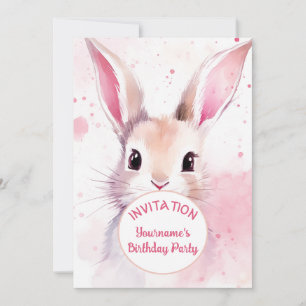 Invitación Acuarela Pastel Rosa Bunny Cute
