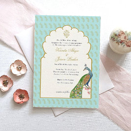 Invitación Acuarela Peacock y Ganesh en Boda de oro