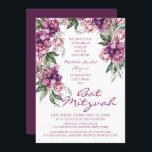 Invitación Acuarela Peony Bat Mitzvah Floral moderna<br><div class="desc">El acuarela Peony Bat Mitzvah Modern Floral Invitation presenta un elegante marco de flores color agua púrpura Peony en un suave color violeta y rosa polvoriento con hojas verdes sobre un fondo blanco con tu información sobre la invitación Bat Mitzvah en el centro. Personalice editando el texto en los cuadros...</div>