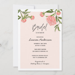 Invitación Acuarela Peony Modern Pink Bridal ducha