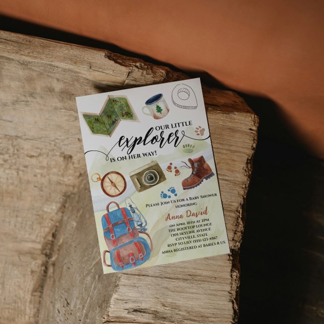 Invitación acuarela pequeña aventura exploradora ducha de beb (Subido por el creador)