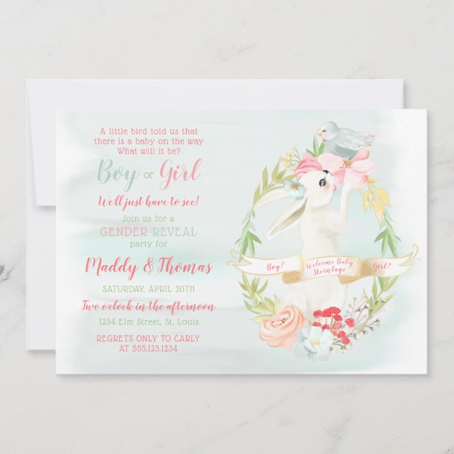 Invitación Acuarela Pequeña Exhibición de Ave y Género Bunny (Anverso)