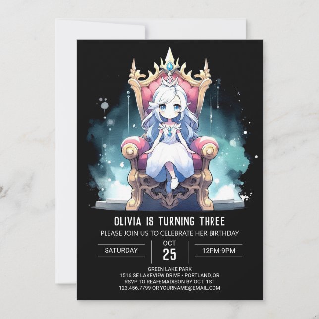 Invitación Acuarela Pequeña Princesa Cumpleaños (Anverso)