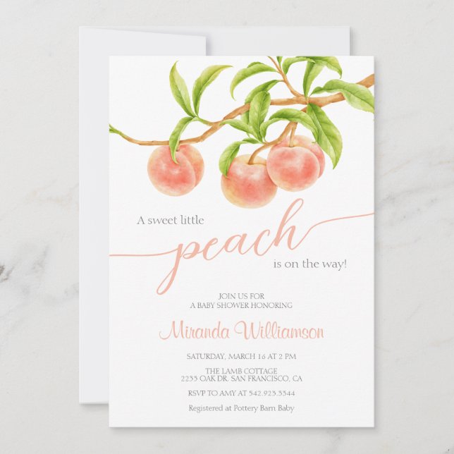 Invitación Acuarela Pequeño melocotón en camino a la ducha de (Anverso)