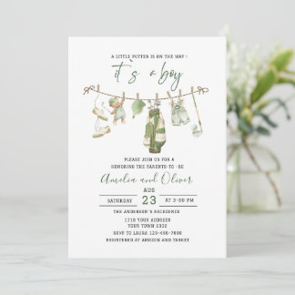Invitación Acuarela Pequeño putter está en camino baby shower