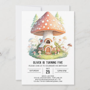 Invitación Acuarela Pequeños Hongos Cumpleaños