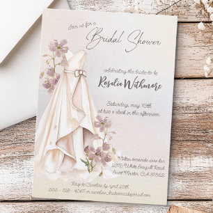 Invitación acuarela perlas color blanco vestido flores de nov