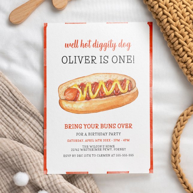 Invitación Acuarela Perro caliente primer cumpleaños (Subido por el creador)