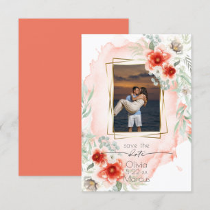 Invitación Acuarela Persimmon Foto Floral Guardar fecha