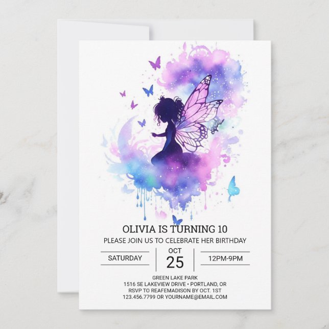 Invitación Acuarela Personalizado Fairy Birday (Anverso)