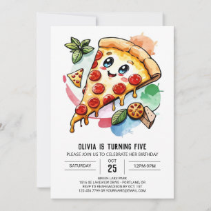 Invitación Acuarela Personalizado Pizza Cumpleaños
