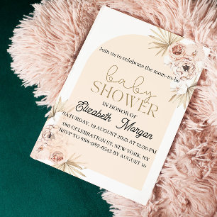 Invitación Acuarela pestal con Baby Shower de jardín de flore