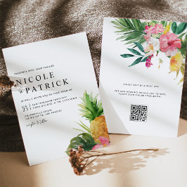 Invitación Acuarela Piña Código QR Tropical Boda