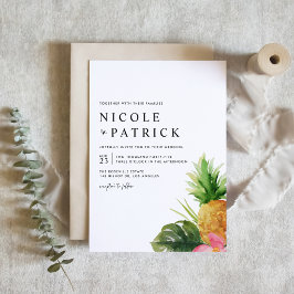 Invitación Acuarela Piña e Hibisco Boda Tropical