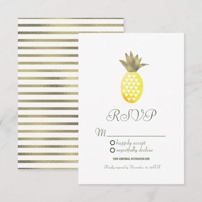 Invitación Acuarela Pineapple Oasis Geométrico Relieve metali (Anverso / Reverso)