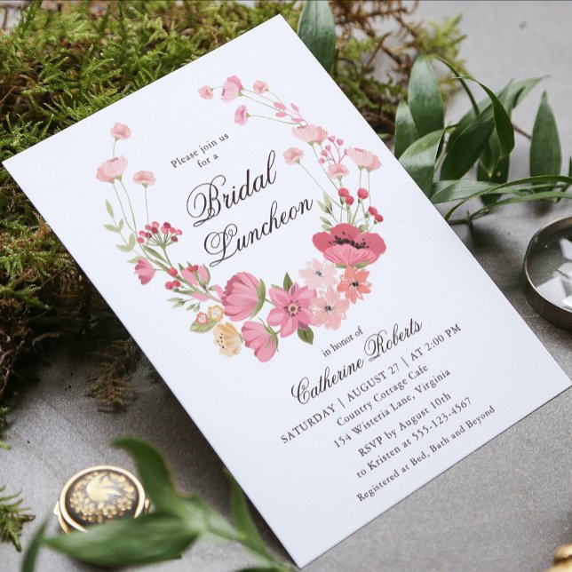Invitación Acuarela Pink Country Flores Nodal Luncheon (Subido por el creador)