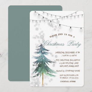 Invitación Acuarela Pino, Brillo, Luces, Fiesta de Navidad
