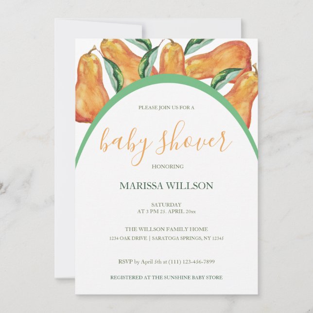 Invitación Acuarela pintada a mano de pera boho (Anverso)